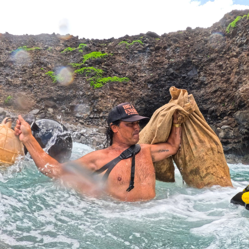 a group of people swimming in the water